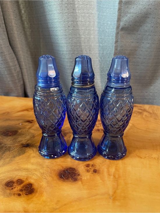 Avon Other - Vintage Cobalt Blue Glass Salt & Pepper Shakers Diamond Point Pattern (3)